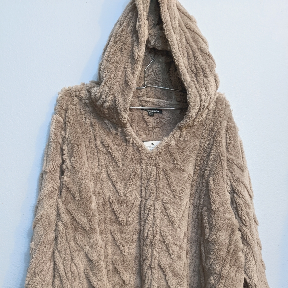 Knapp studio women's tan fuzzy hoodie sweater 2XL